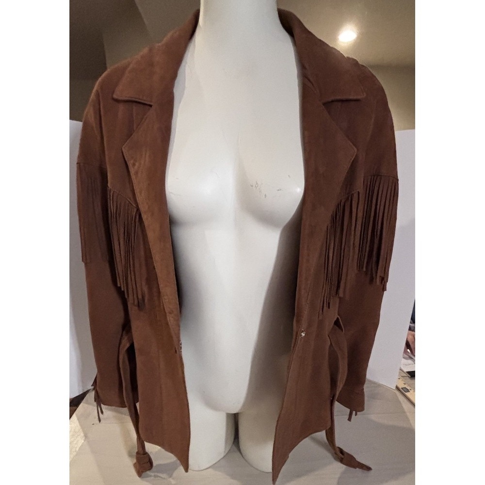 Vintage Vakko Leather Fringe Western Jacket Womens S Brown Western Cowgirl - Picture 8 of 15